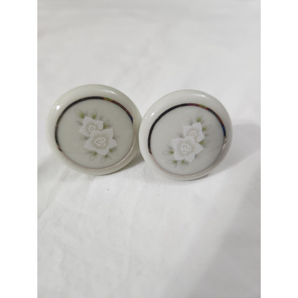 Vintage Ceramic Floral With Silver Accent Drawer Pulls Set Of Two